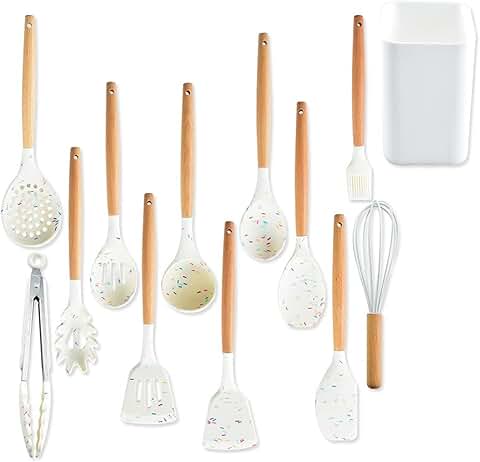11-Piece Wooden Handle Silicone Kitchen Utensil Set