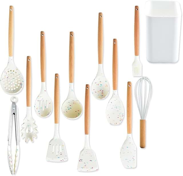 11-Piece Wooden Handle Silicone Kitchen Utensil Set