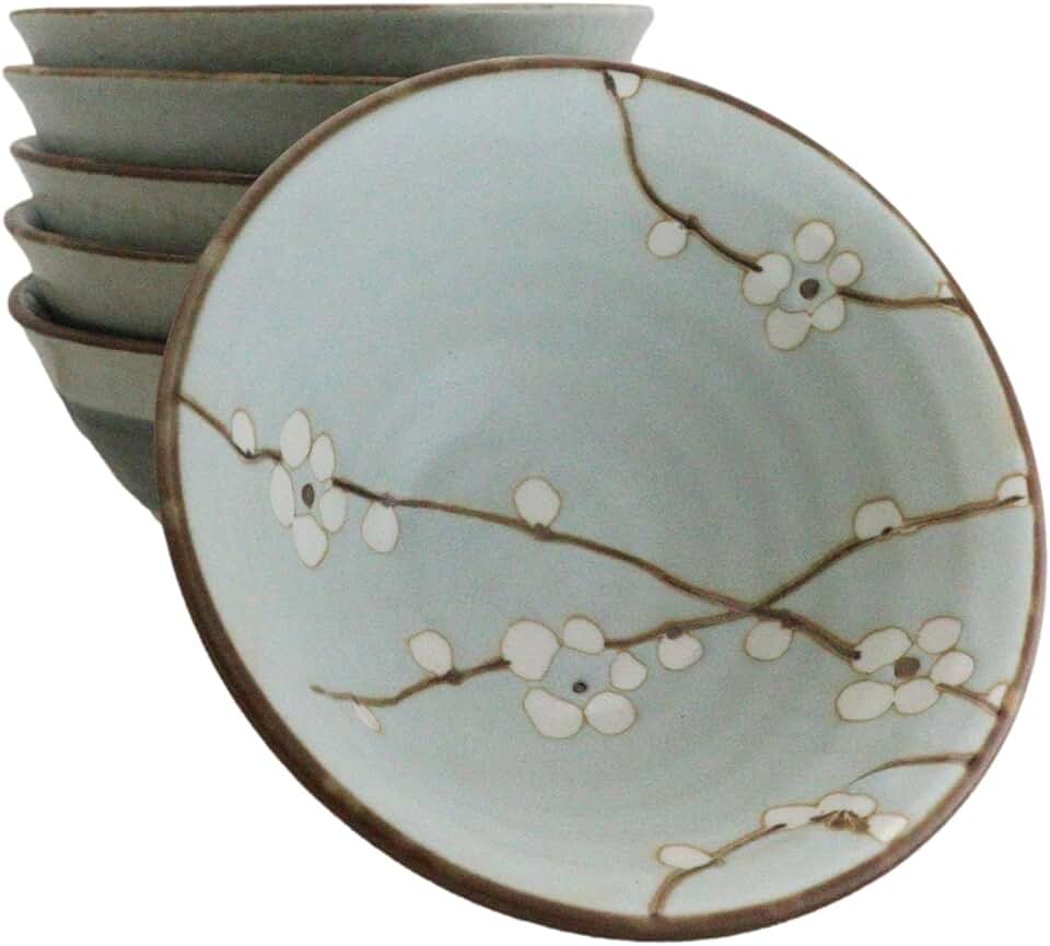 Set of 6 Porcelain Cherry Blossom Soup Bowls, 12oz