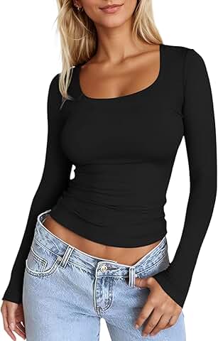 Women's Long Sleeve Scoop Neck Slim Fit Thermal Top