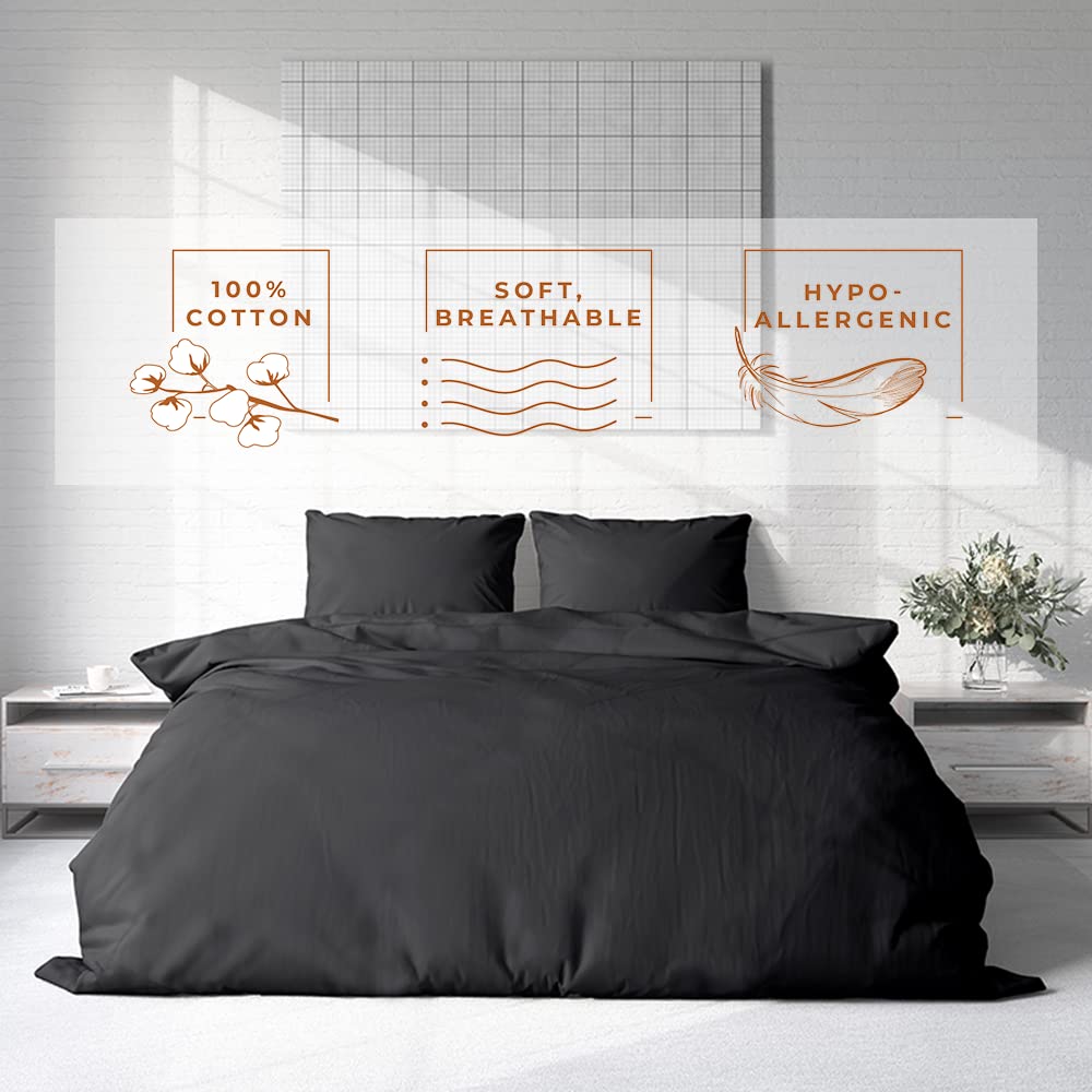 600 Thread Count 100% Premium Duvet Cover  Breathable All Season Comforter Cover with Zipper Closure  Corner Ties  Smooth Sateen Weave Cal King/King 1 Pc Duvet Cover, Black)