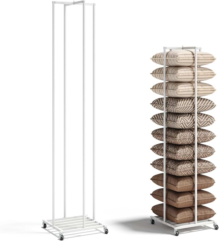 Floor Standing Pillow Storage Rack with Wheels