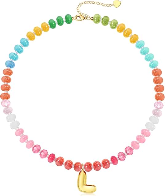 Colorful beaded letter necklaces for women and teens