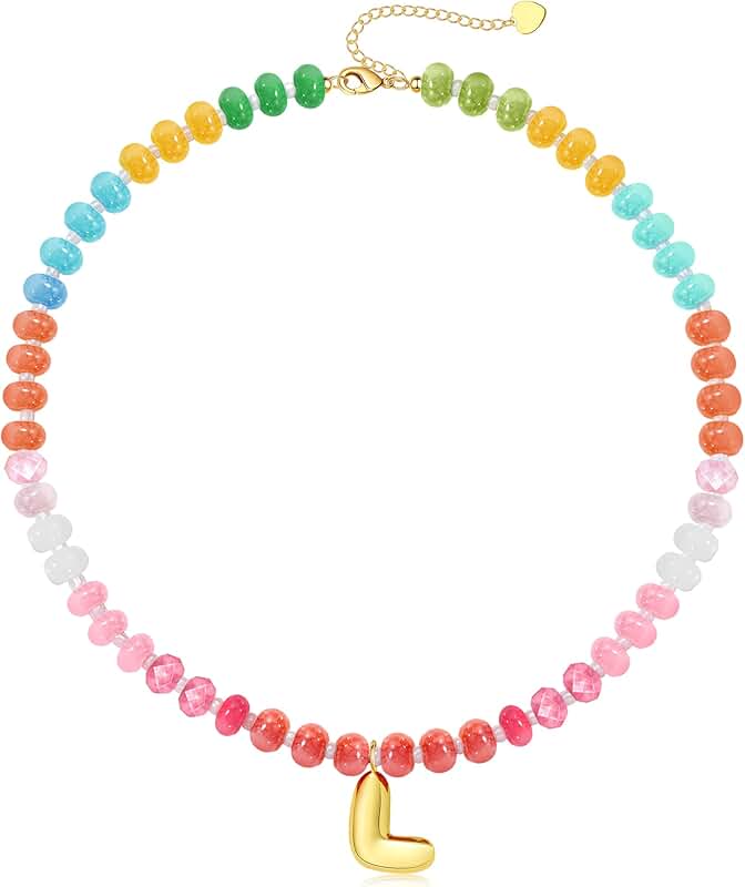Colorful beaded letter necklaces for women and teens