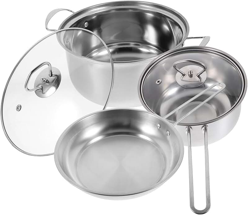 Stainless Steel Cookware Set with Soup, Milk, and Frying Pans