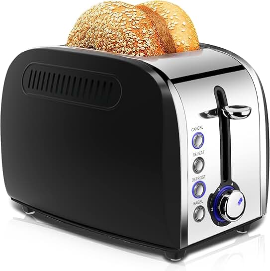 2-Slice Stainless Steel Toaster with Wide Slots