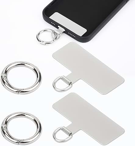 Two Metal Phone Tether Patches with Spring Rings