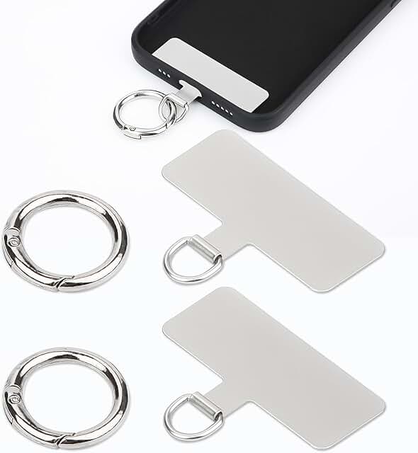 Two Metal Phone Tether Patches with Spring Rings