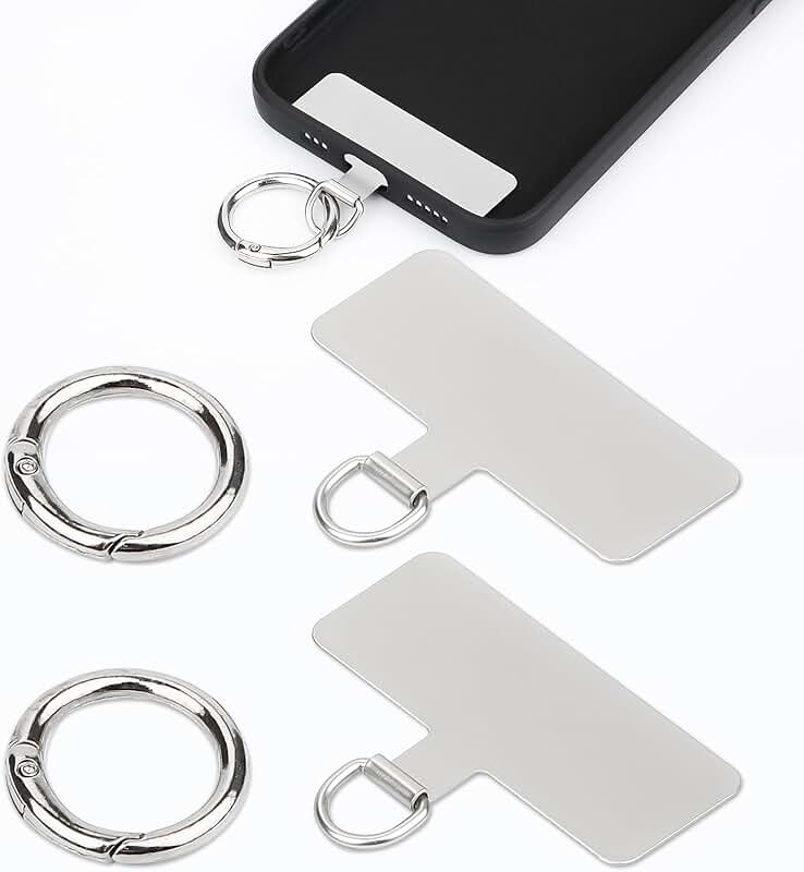 Two Metal Phone Tether Patches with Spring Rings