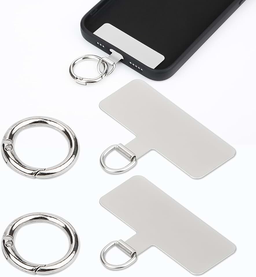 Two Metal Phone Tether Patches with Spring Rings