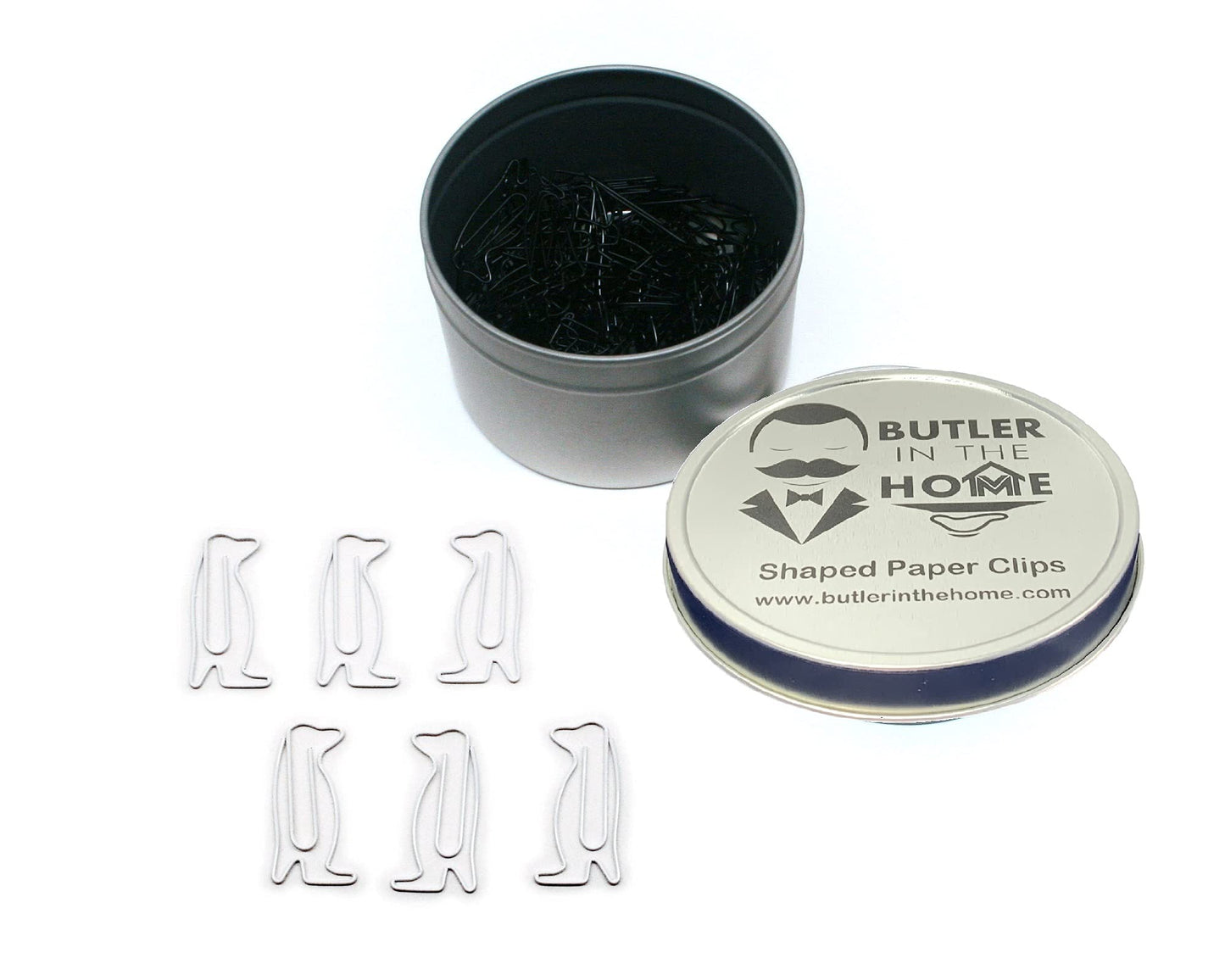 Penguin-Shaped Silver Paper Clips in Tin, 100 Count