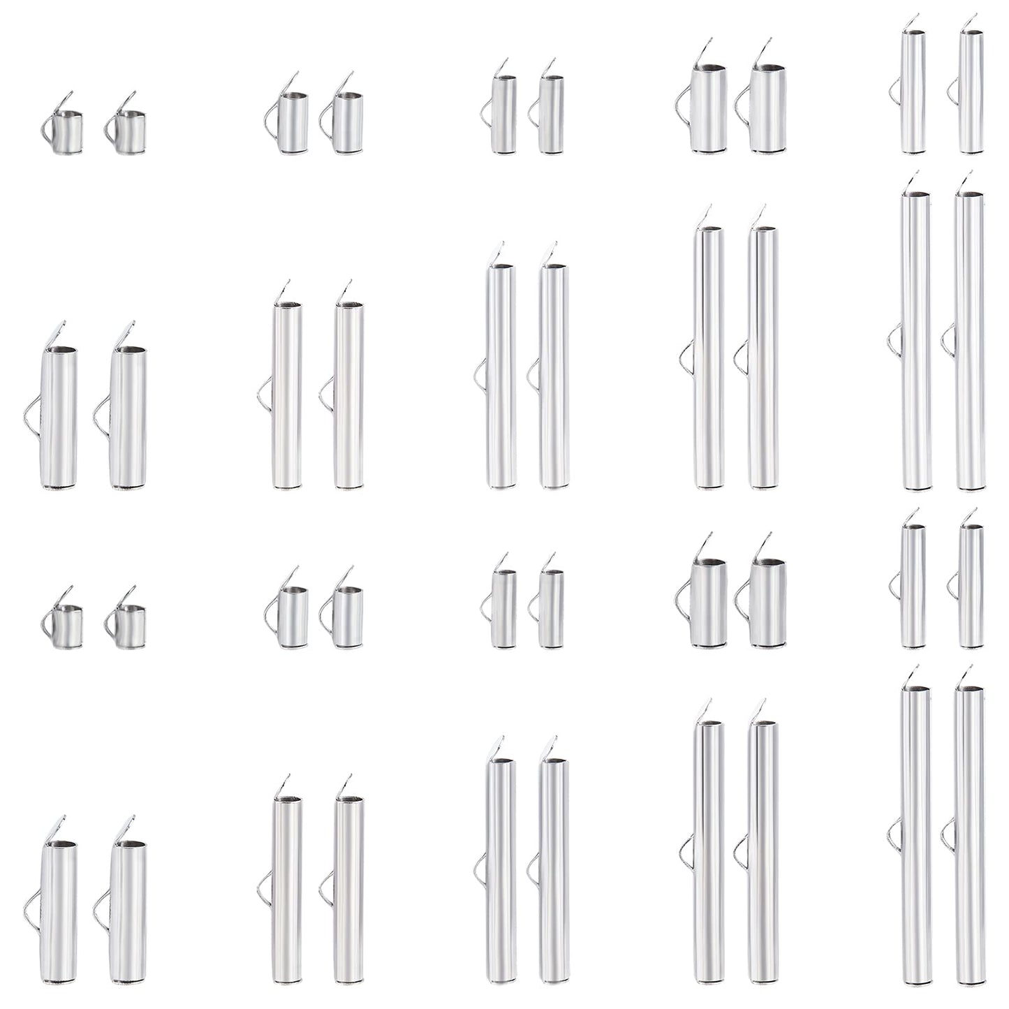 100pcs Stainless Steel Slide On End Clasp Tube Buckles for Jewelry Making