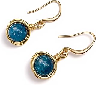 Handmade 8mm Gemstone Wire Drop Earrings for Women