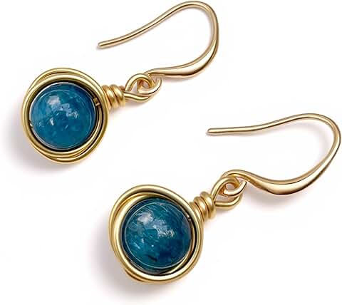 Handmade 8mm Gemstone Wire Drop Earrings for Women