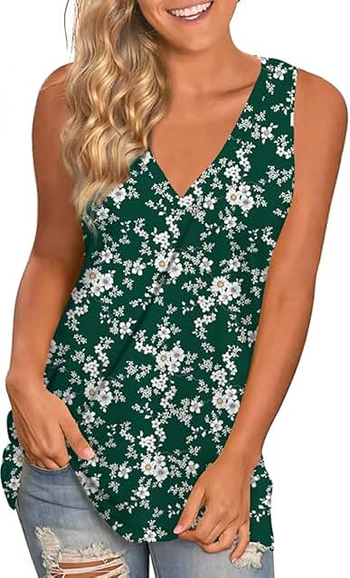 Women's V-Neck Sleeveless Summer Tank Tops S-3XL