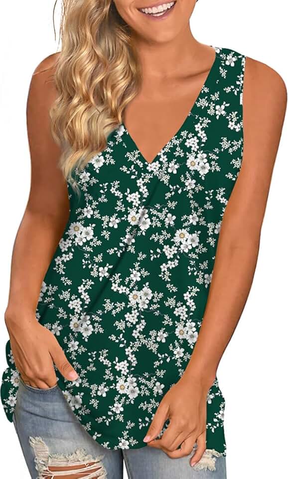 Women's V-Neck Sleeveless Summer Tank Tops S-3XL