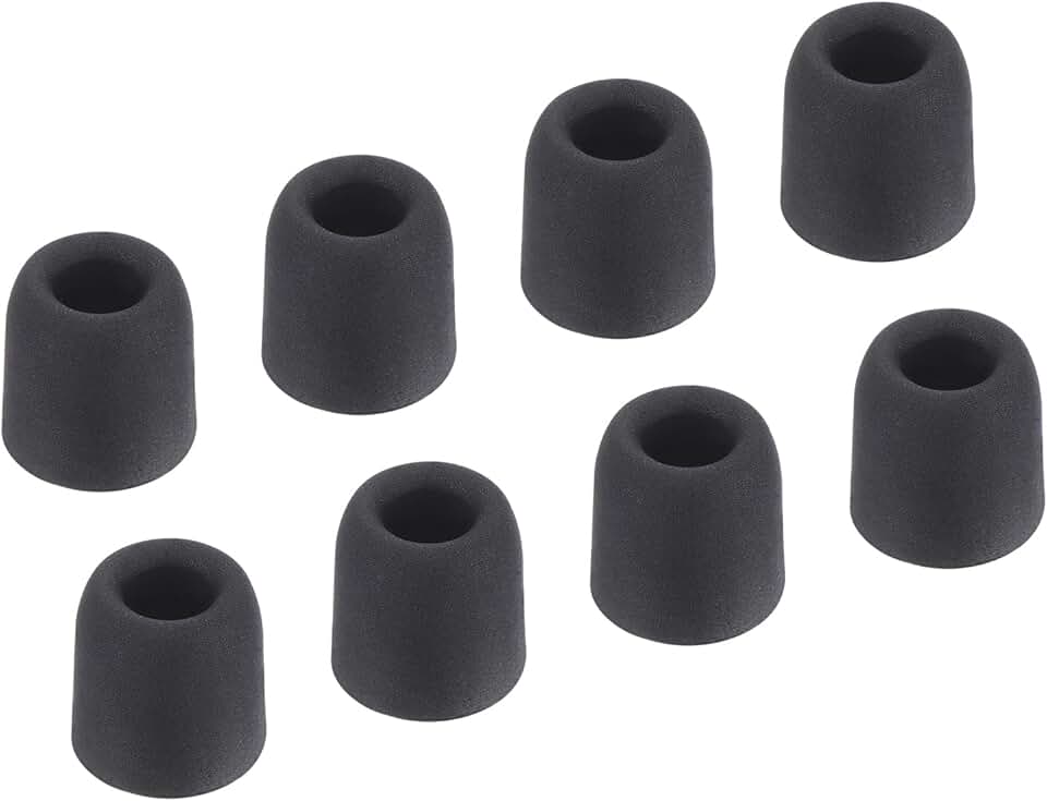 Replacement foam ear tips for earbuds, small size, black, 8 pcs