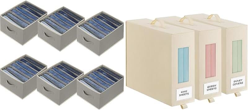 Set of 6 Grey Wardrobe and 3 Beige Bed Sheet Organizers