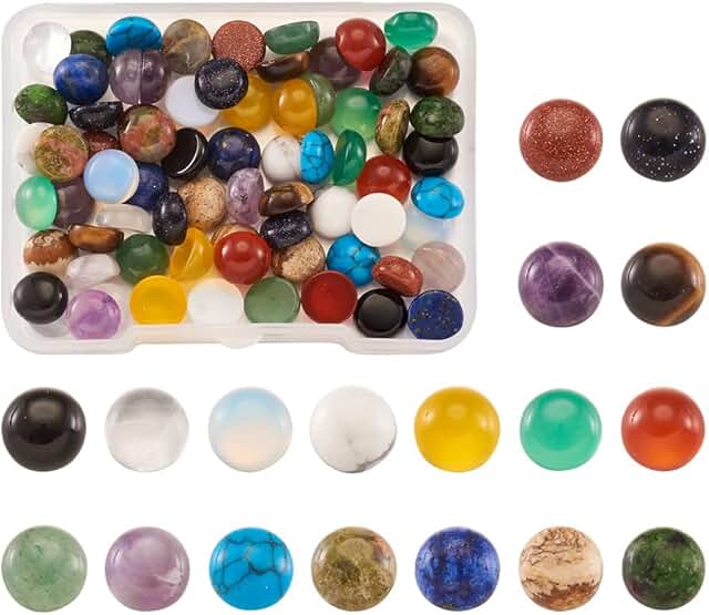 90pcs 8mm Natural Stone Cabochons for Jewelry Making