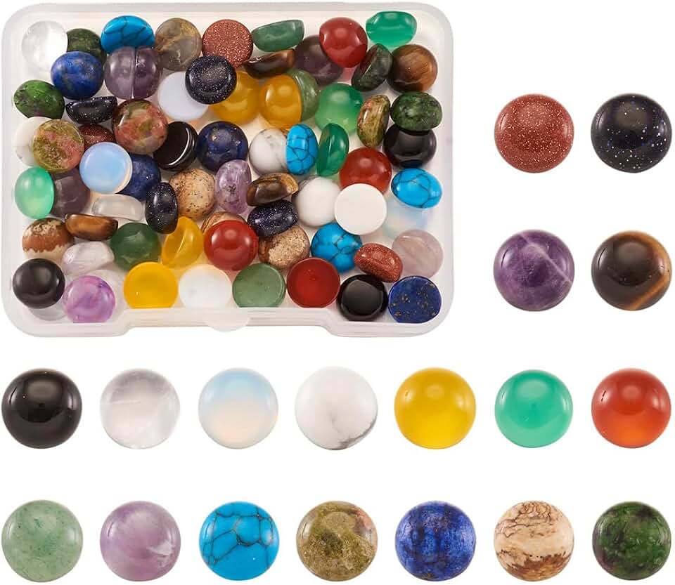 90pcs 8mm Natural Stone Cabochons for Jewelry Making