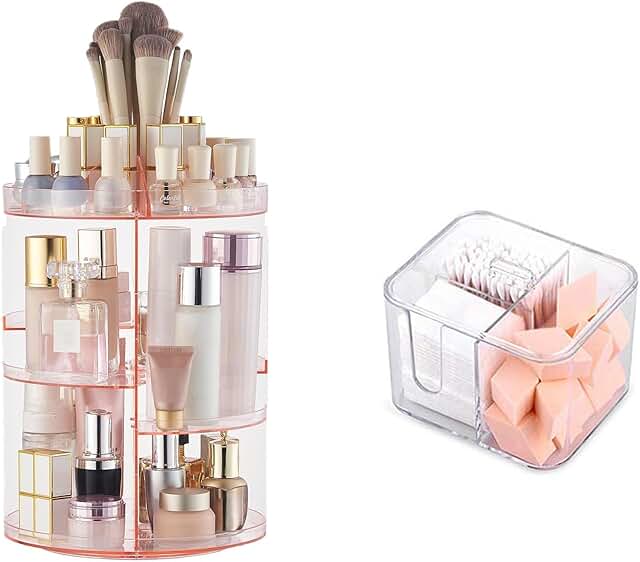Rotating Makeup and Cotton Pads Organizer for Vanity