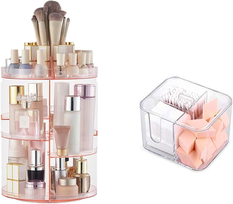 Rotating Makeup and Cotton Pads Organizer for Vanity