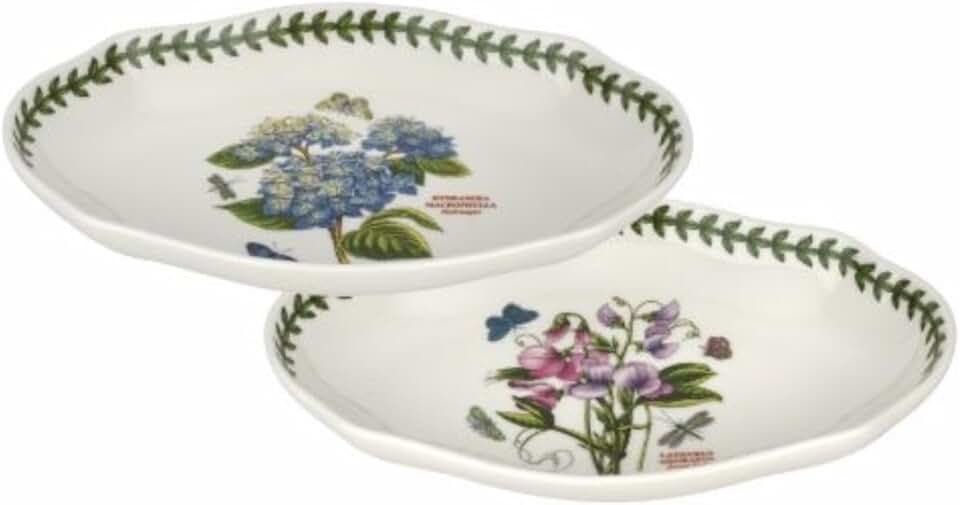 Set of 2 floral porcelain pickle dishes, 8.5 inches