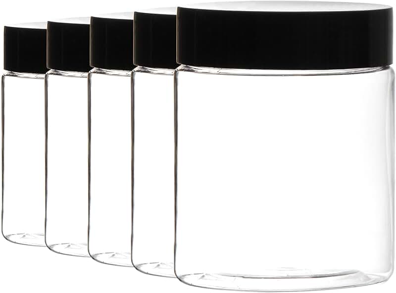 24 Clear Plastic Jars with Lids, 8 oz