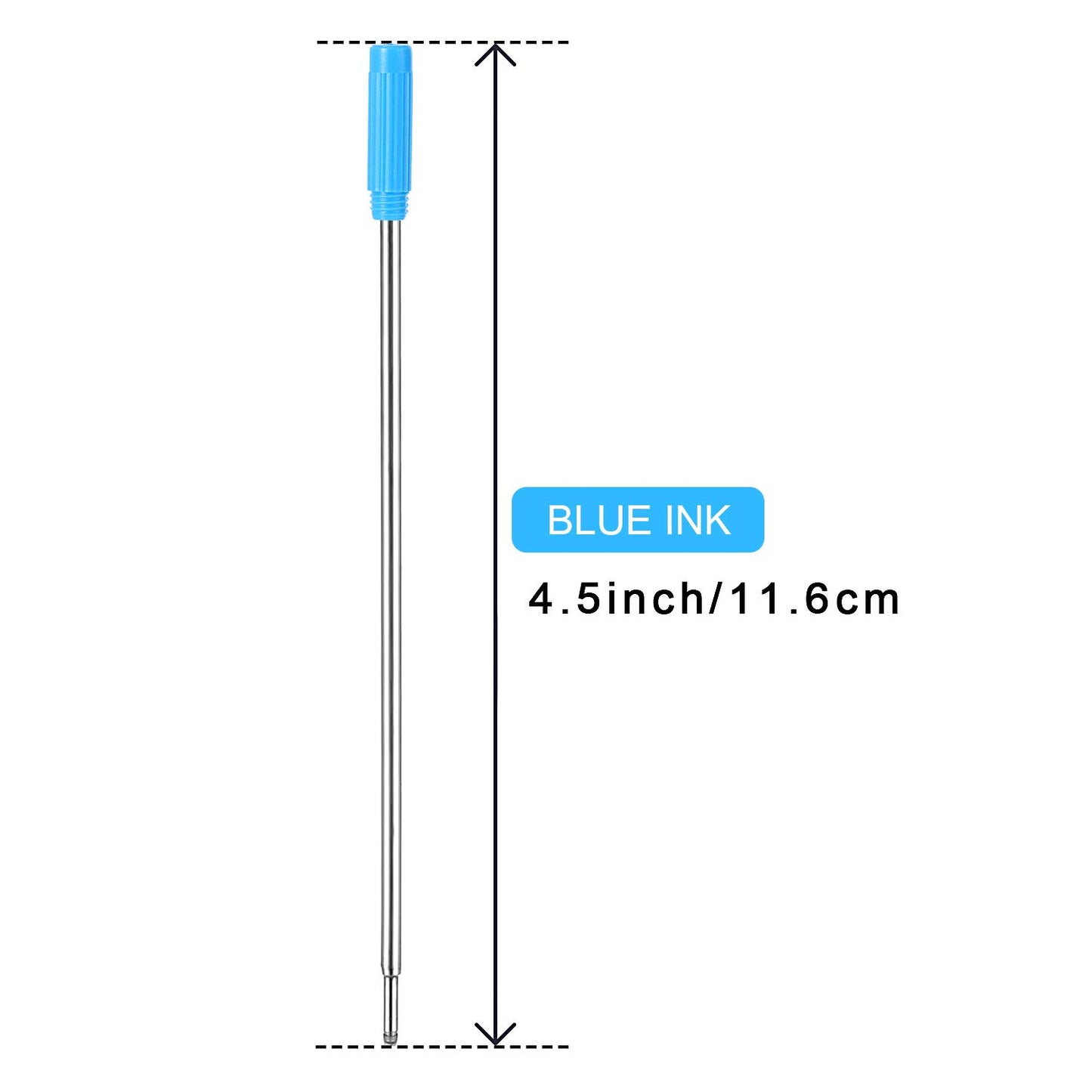 Set of 24 Blue Metal Ballpoint Pen Refills, 4.5 Inch