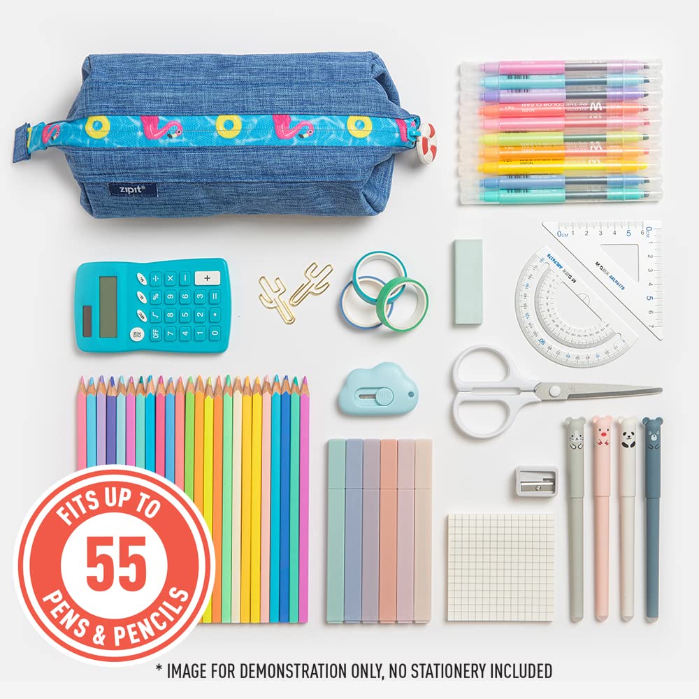 Large teal pencil case with zipper for school and stationery