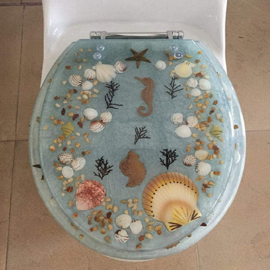 19" Aqua Seahorse Polyresin Tet Seat, Elongated