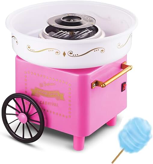 Pink and Red Cotton Candy Maker with Sticks and Scoop