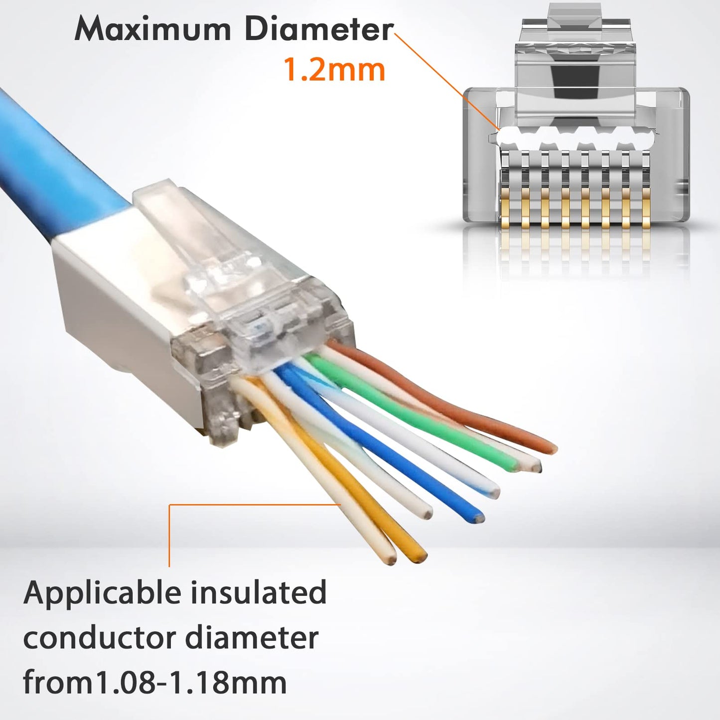 Shielded RJ45 Cat6 Cat 6A Connectors - Pass Through Connector Gold Plated 3 Prong 8P8C Modular Plugs for FTP/STP Stranded Ethernet Cable & Solid Wire(50 Pcs/Jar,23AWG)