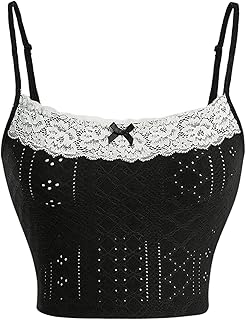 Women's Bow Tie Front Lace Trim Crop Top