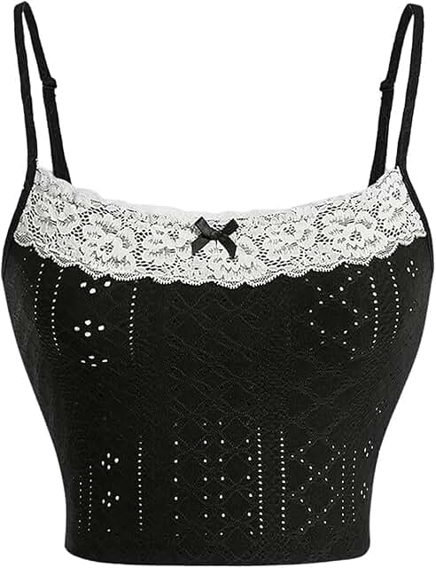 Women's Bow Tie Front Lace Trim Crop Top