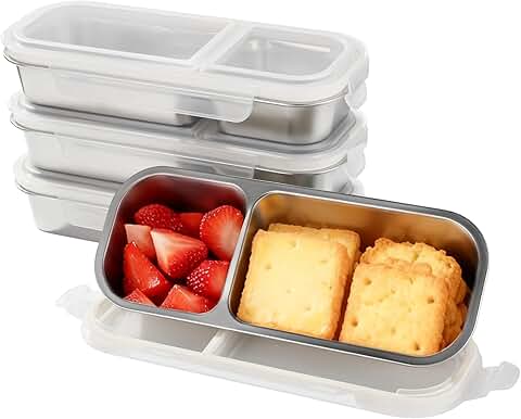 4-Piece Stainless Steel Bento Boxes with Leakproof Seals