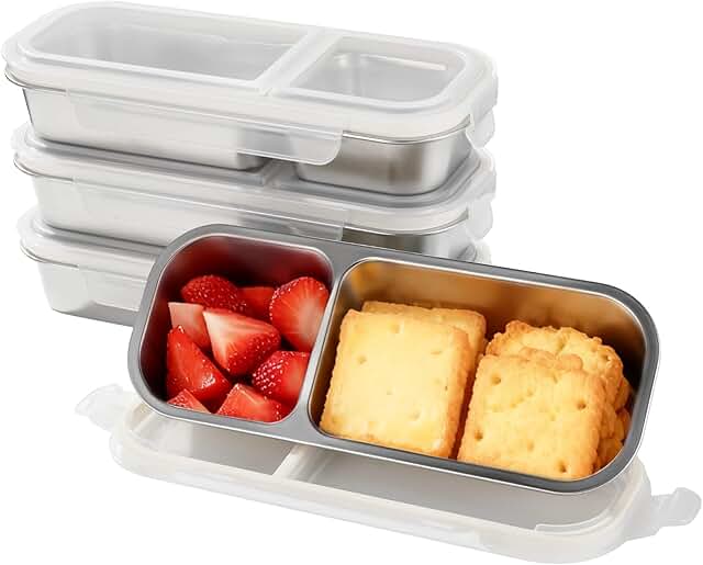 4-Piece Stainless Steel Bento Boxes with Leakproof Seals