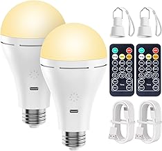 Rechargeable LED Light Bulb with Remote and Timer, 2 Pack