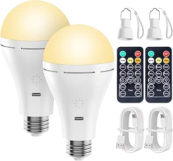 Rechargeable LED Light Bulb with Remote and Timer, 2 Pack