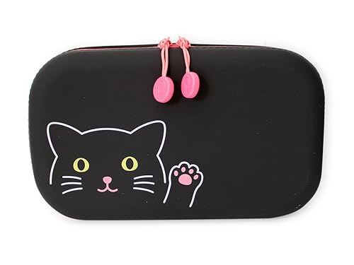 Large black cat zipper pen pouch, 7.5" by 1.5"