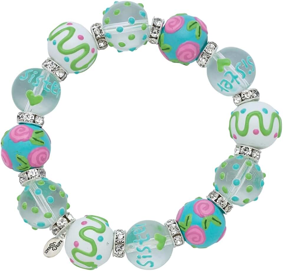 Sisters Forever Beaded Glass and Rhinestone Stretch Bracelet