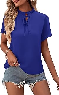 Women's Elegant Frill Mock Neck Ruffle Short Sleeve Blouse