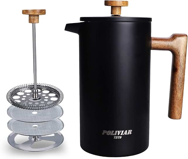 34-Ounce French Press Coffee Maker with Wood Handle
