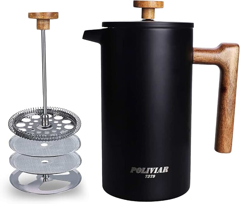 34-Ounce French Press Coffee Maker with Wood Handle