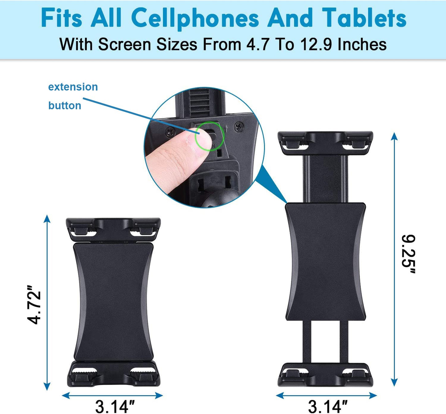 Bike Tablet Holder, Portable Bicycle Car Phone Tablet Mount for Indoor Gym Treadmill, Spinning, Exercise Bike iPad Holder, iPad Pro, iPad Mini, 2, 3, iPad Air, iPhone Smartphone