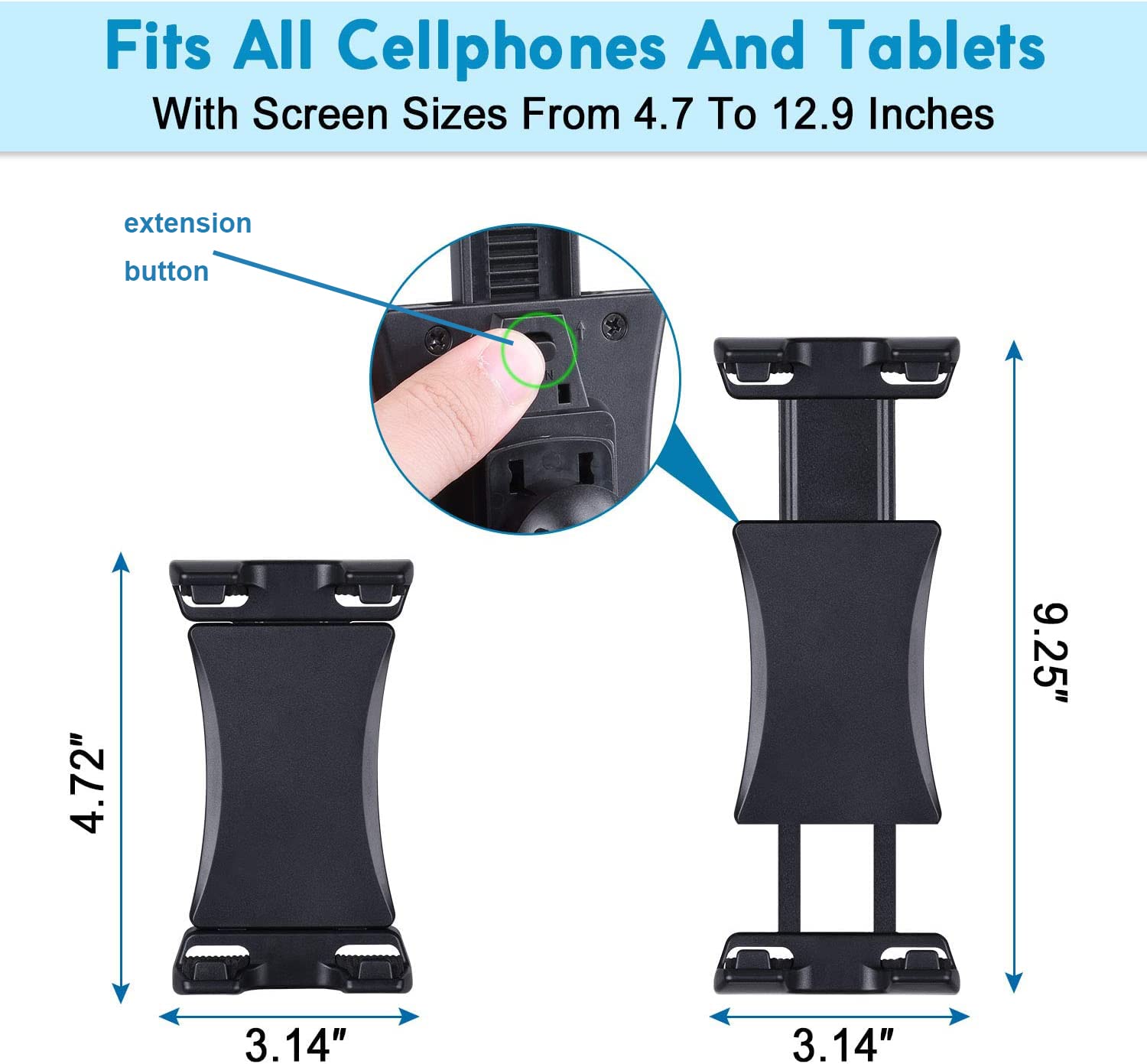 Bike Tablet Holder, Portable Bicycle Car Phone Tablet Mount for Indoor Gym Treadmill, Spinning, Exercise Bike iPad Holder, iPad Pro, iPad Mini, 2, 3, iPad Air, iPhone Smartphone