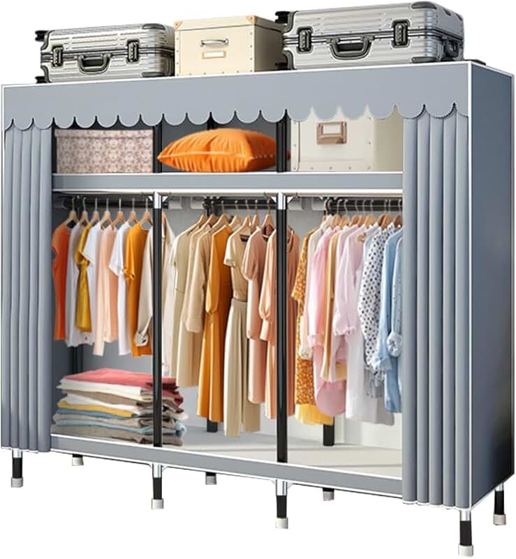 Portable wardrobe with large storage and steel connectors