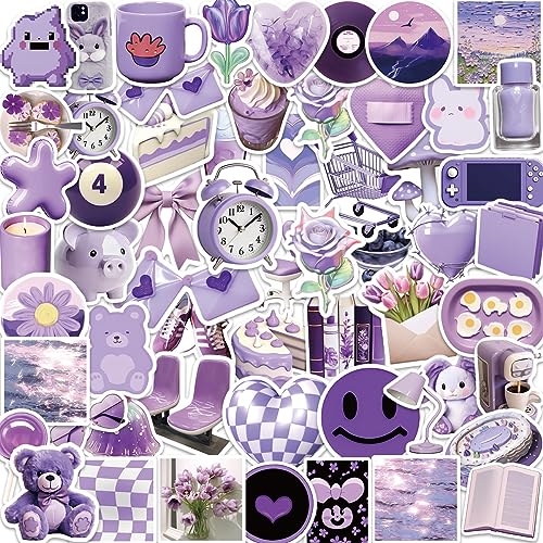 56 Pcs Cute Purple Waterproof Sticker Set
