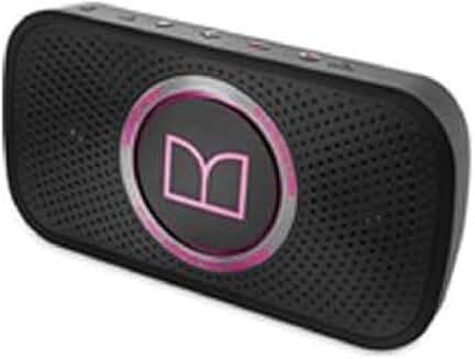 Compact water-resistant Bluetooth speaker in black and neon pink