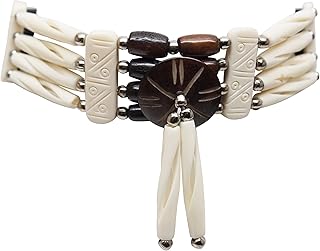 Unisex 4-Row Bone Choker Necklace with Carved Beads
